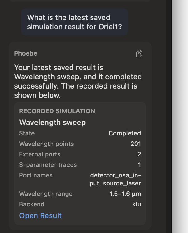 Phoebe answers the Oriel1 question with a completed wavelength sweep and 201 recorded wavelength points